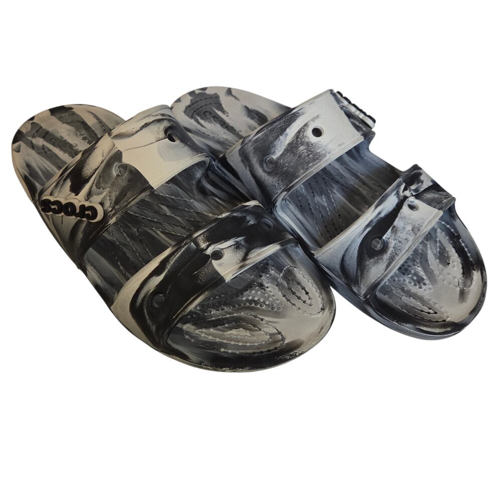 Crocs Classic Marbled 2-strap Sandals Slides Black White, women's sz 8 Tie-dye - Picture 10 of 12